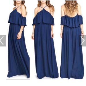 NEW Mumu Rebecca Ruffle Maxi Dress Rich Navy Crisp